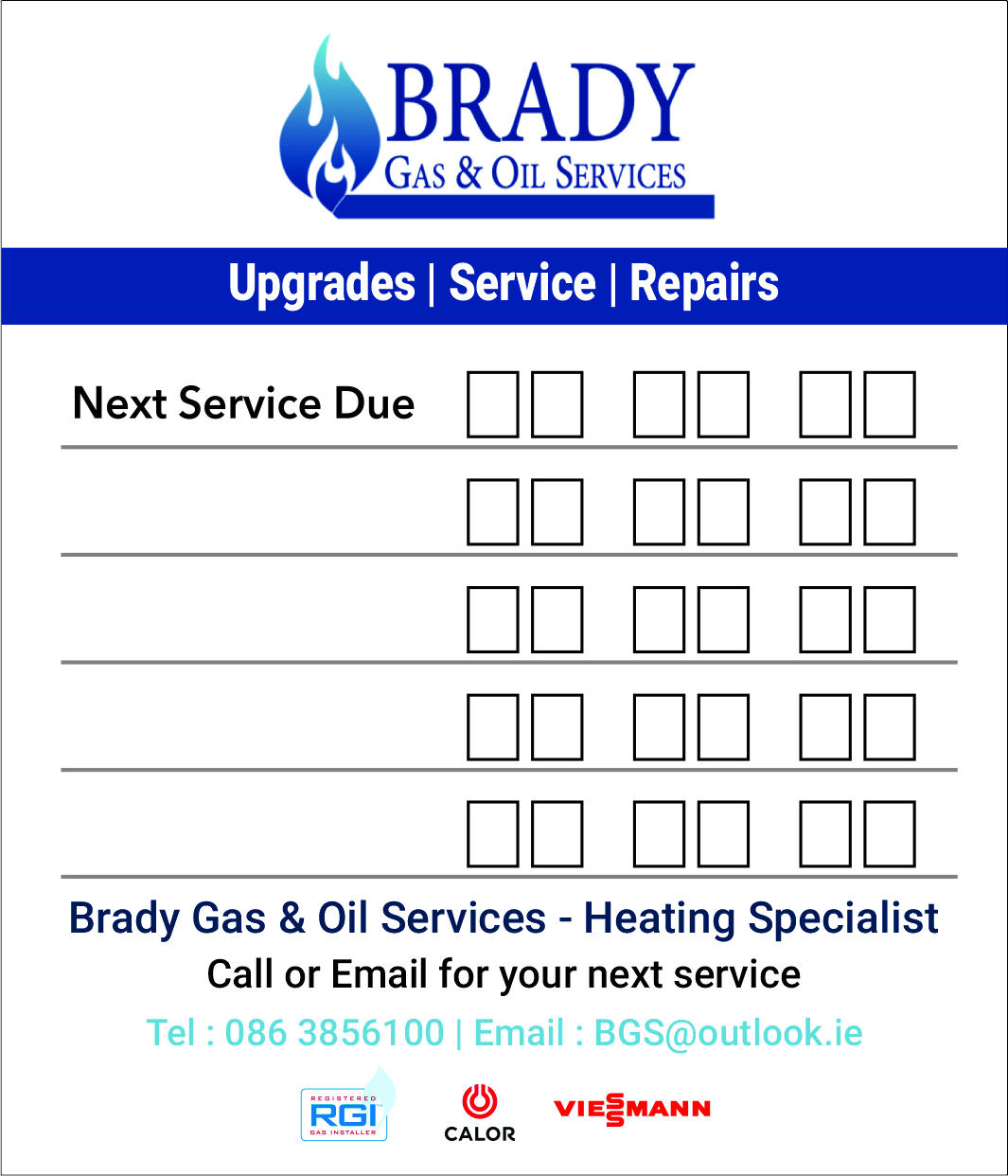 Brady Gas & Oil Services - Boiler Sticker from Digital Sales