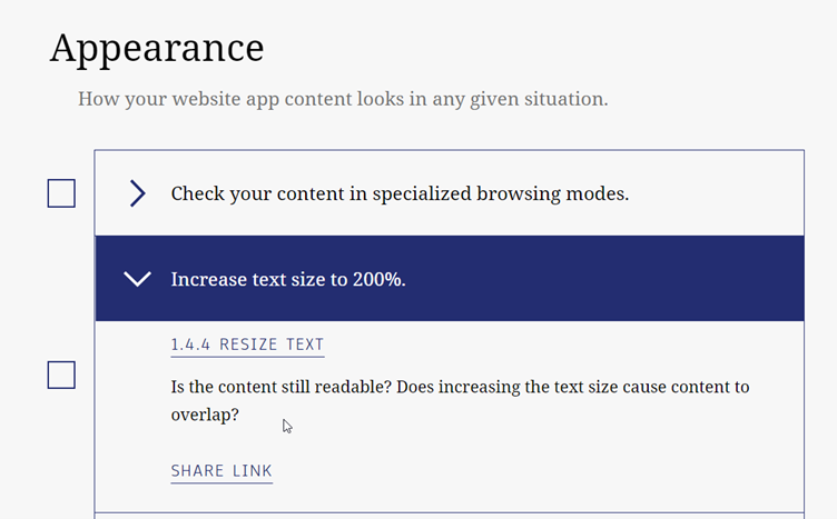 Appearance and Accessibility - Text Size