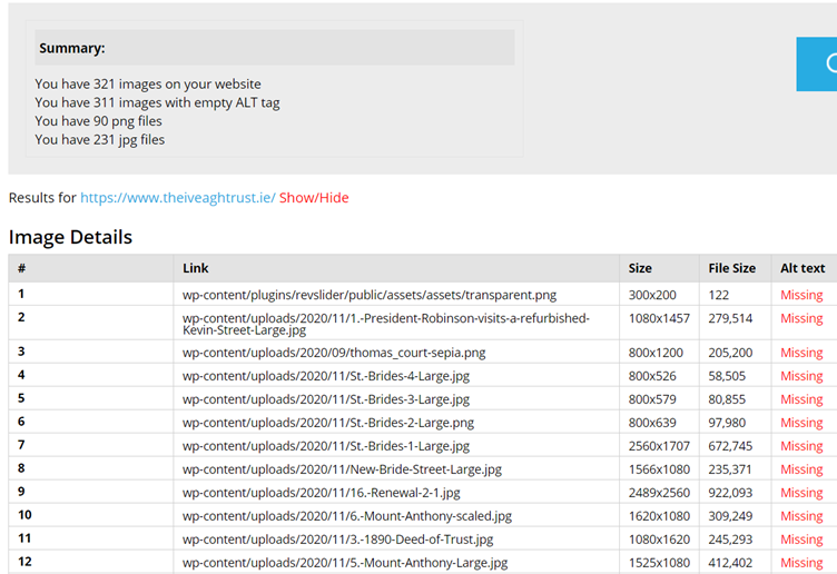 Missing Alt Tag Report